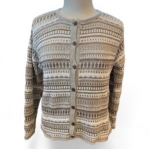 Vintage Van Heusen Brown Knit Button Up Cardigan Women's Medium Made In USA 90s